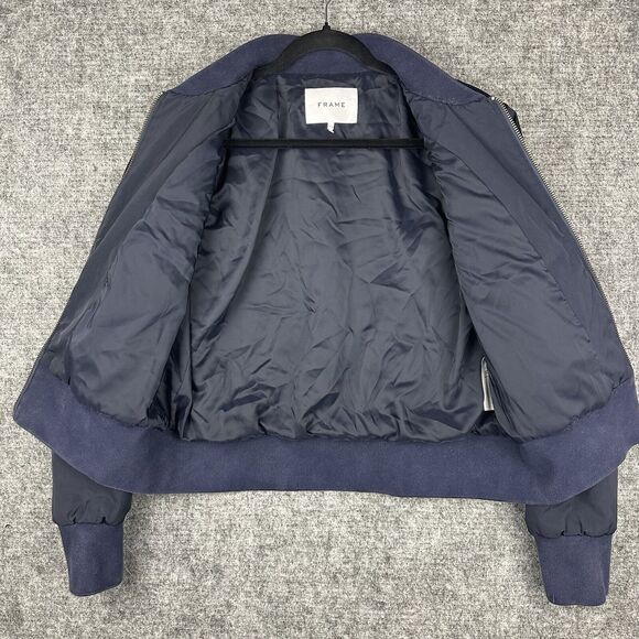 FRAME Jacket Women Medium Blue Navy Bomber Full Zip - Picture 4 of 12
